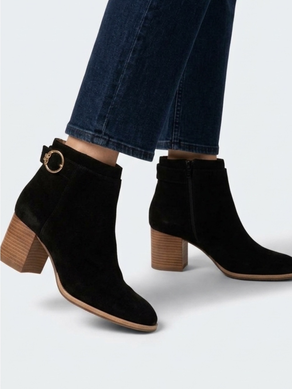 Tory Burch Women’s Black Suede Ankle Boots with Block Heel